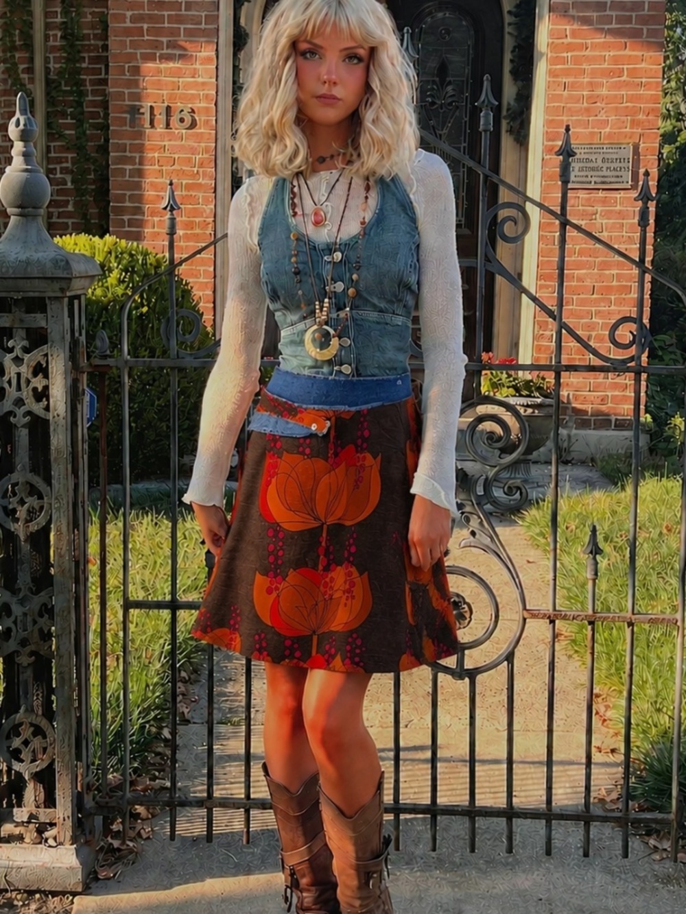Floral & Denim Skirt Mini Knee Length Asymmetrical Handmade Pencil Circle A-line